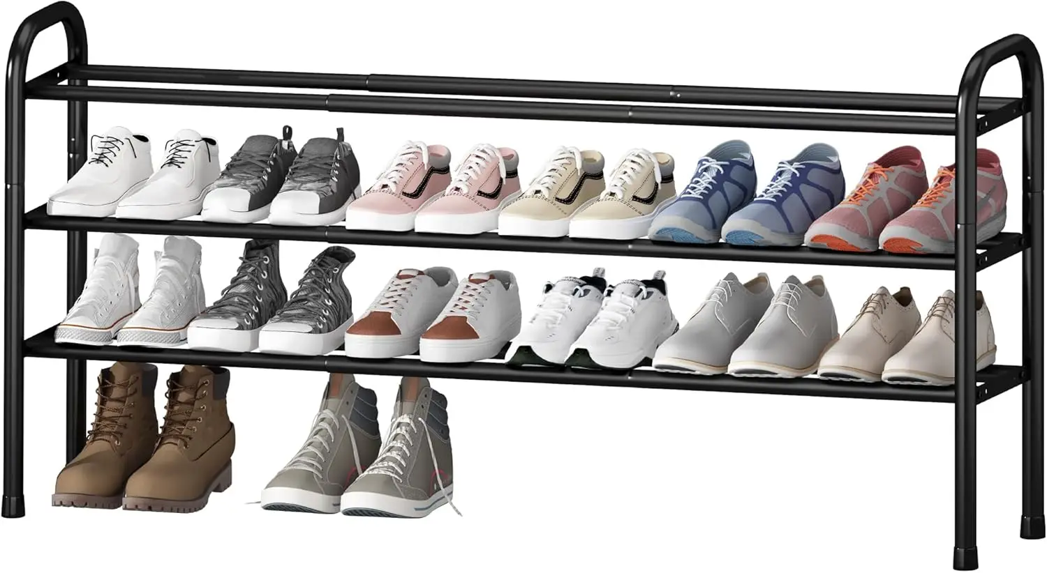 

Long Expandable Shoe Rack 3-Tier, Adjustable Length 33.7”–47.5” Shoe Organizer, Metal Shoes Storage Shelf, Holds Up t