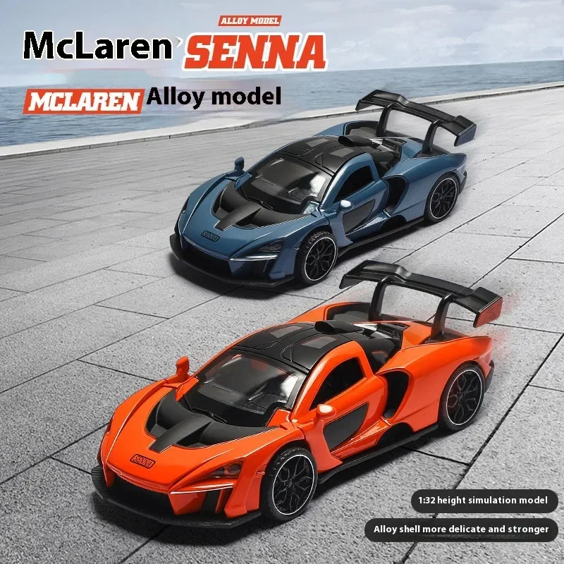 1:32 Senna Legering Sportwagen Diecast Metalen Model Simulatie Geluid Licht Terugtrekken Race Speelgoed Kinderen Verjaardag Speelgoed Cadeau