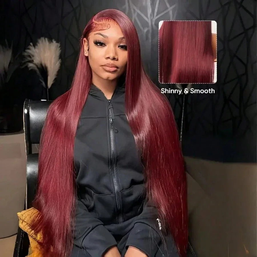 200 Density 99J Burgundy 13X6 Hd Lace Frontal Human Hair Wig Straight Human Hair Wigs 13X4 Brazilian Red Colored Hair For Women view 4