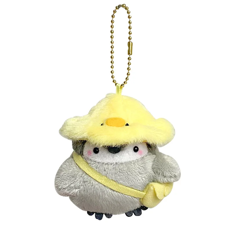 Pingente de chaveiro boneca de pelúcia pinguim, Pingente de mochila bonito dos desenhos animados, Energia positiva, Pequeno chapéu de pato amarelo