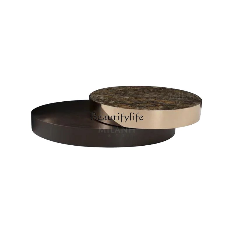 

Living room rotating coffee table smoked wood platinum diamond luxury stone marble minimalist light luxury function villa