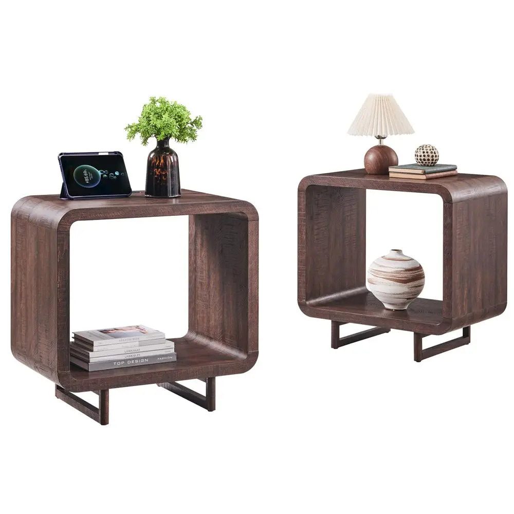 

23.6 Modern End Table Set of 2, 2 Tier Side Table with Charging Station, Simple Bedside Table with Open Storage Shelf, Outlet,