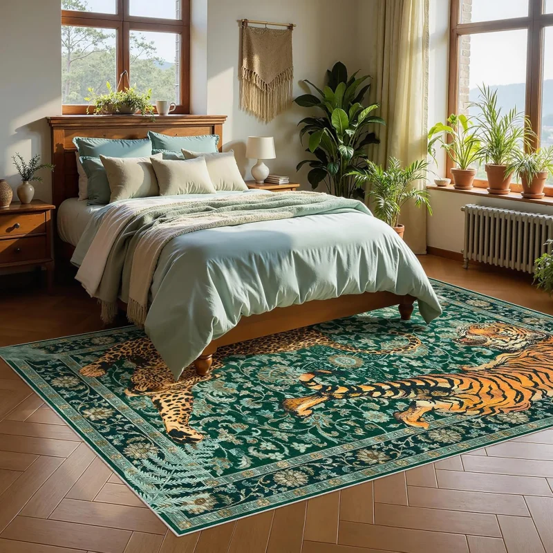 VIKAMA Bohemian Leopard Area Rug for Living Room and Bedroom, Slippery Floor Mat for Office, Dining Room Carpet, Home Decoration view 6