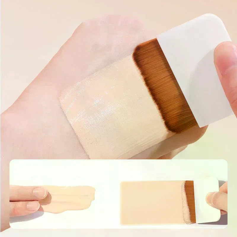 거울 상자가 있는 2Pcs 초박형 컴팩트 파운데이션 브러쉬 휴대가 간편한 플랫 헤드 메이크업 브러쉬 흔적 없음 교체 가능한 메이크업 도구
