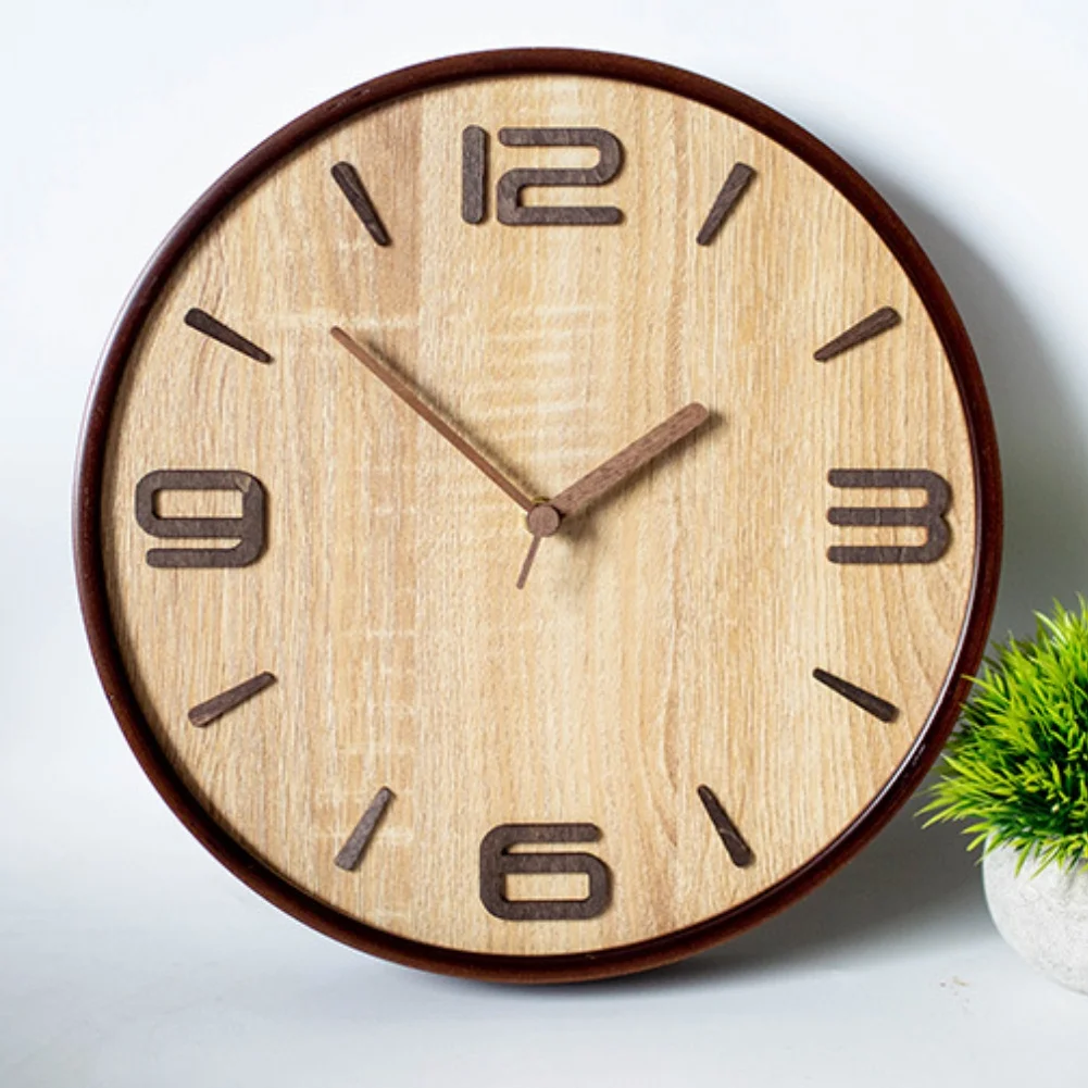 32cm Battery Operated Wooden Round Wall Clock Silent NonTicking for Home Decor and Office Use with Seconds Hand