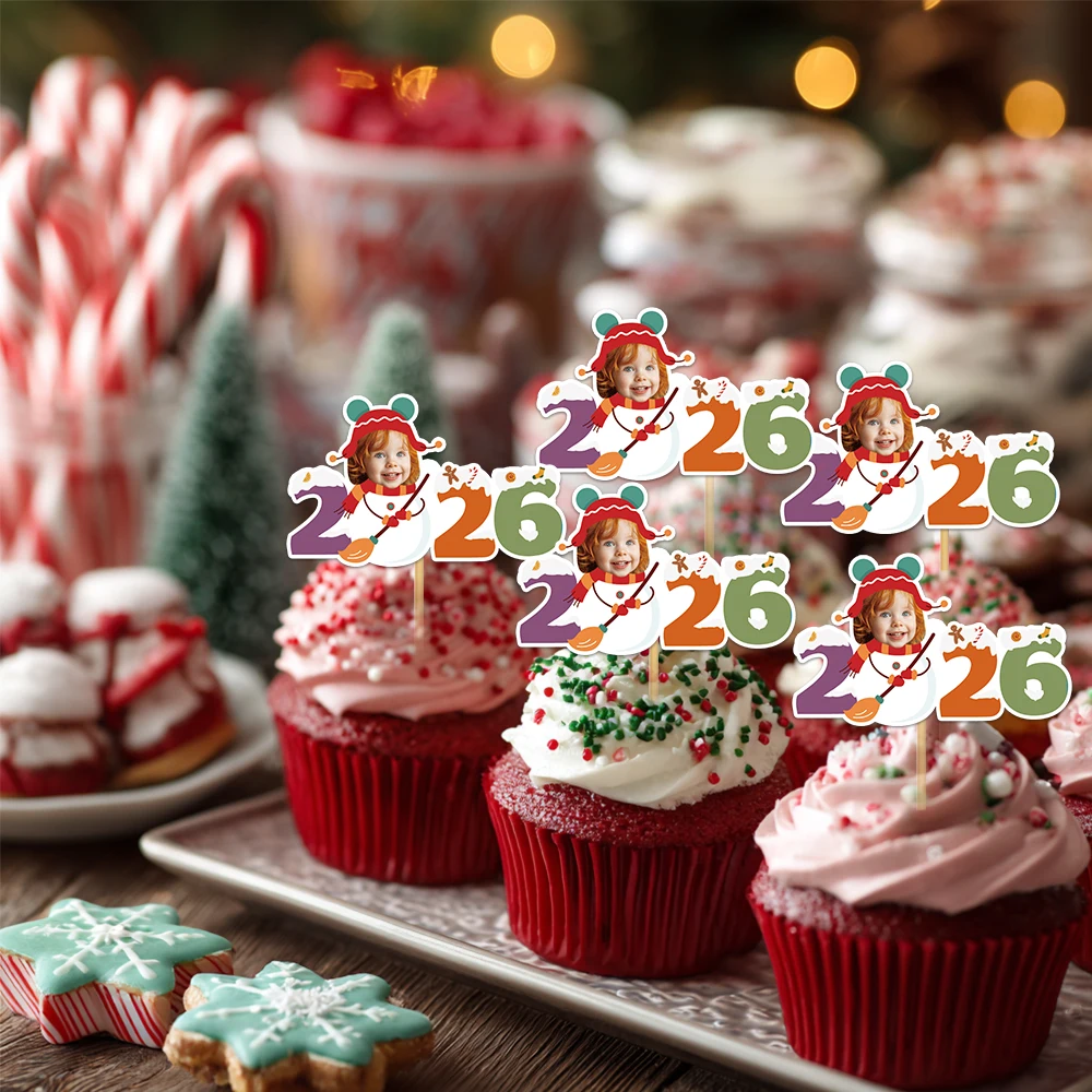 Maßgeschneidertes 2026 Weihnachts-Set mit niedlichem Lebkuchenmann-Gesicht, Fotopapier, Tasse, Kuchen, Plugin und Kekse, Snack, Geschenkaufkleber-Set