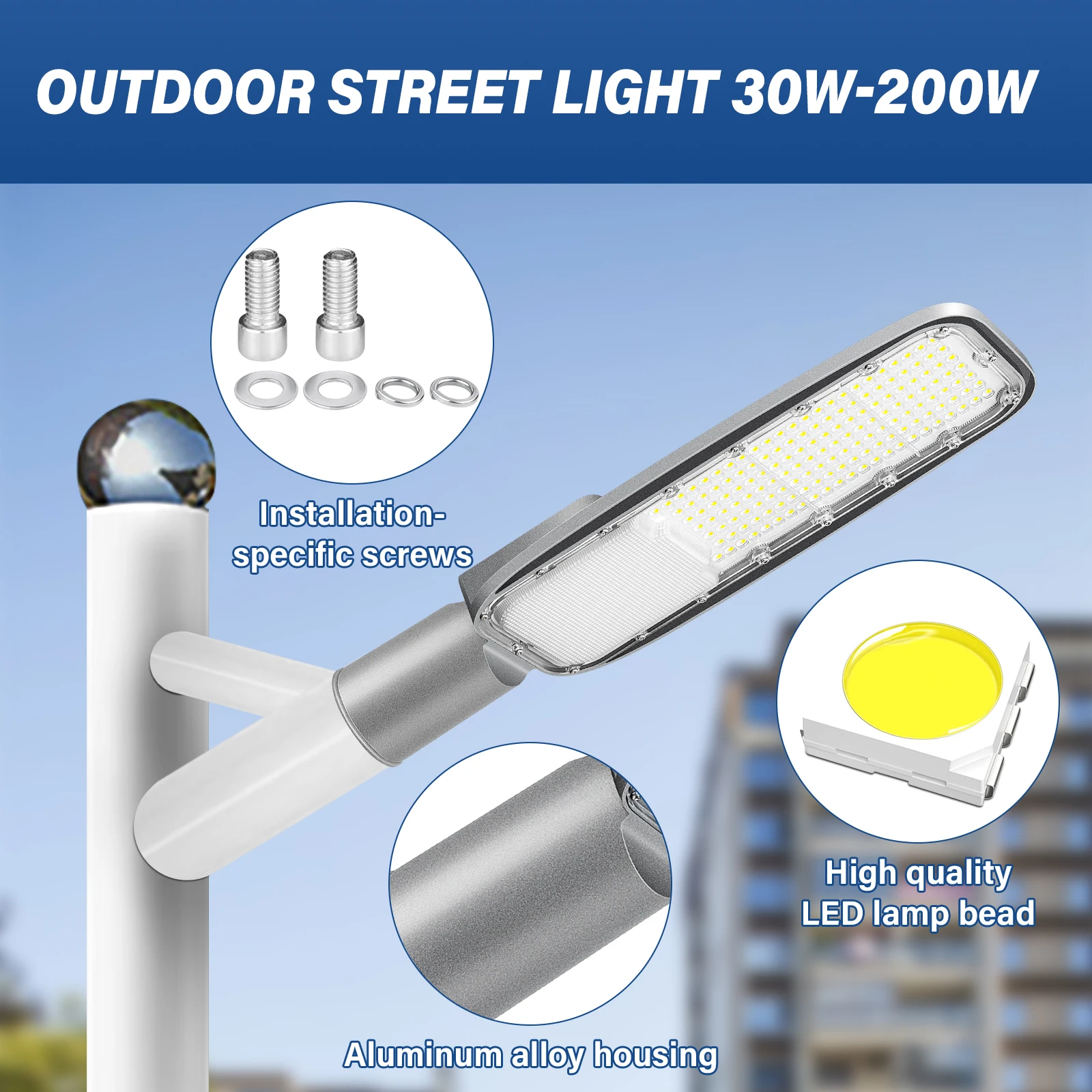 SKYWORLD 30 واط 50 واط 100 واط 150 واط 200 واط LED ضوء الشارع 3500 كيلو-6500 كيلو في الهواء الطلق الكاشف مصباح الحديقة الطريق مسار الإضاءة 265 فولت IP66