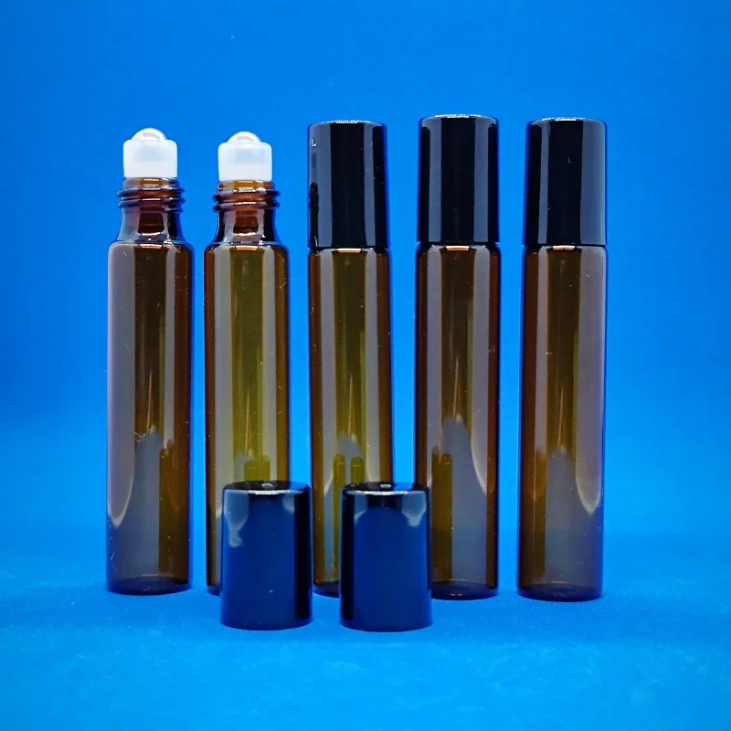 20/30pcs 10ml Amber Thin Glass Roll on Bottle for Essential Oil Vials with Roller Metal Ball Refillable Bottles Containers