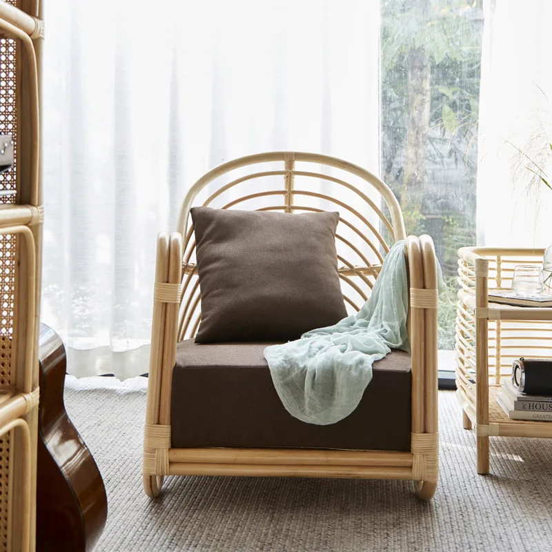 Sofa Wohnzimmer einfacher Freizeitstuhl Internet Celebrity B & B natürliches Rattan handgewebtes Rattan dreiteiliges Set