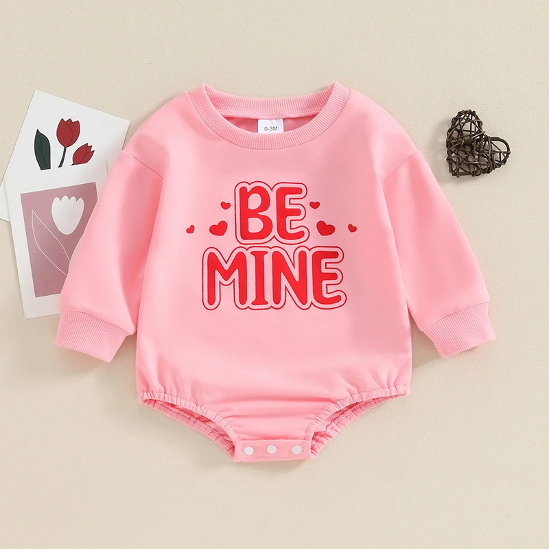 Toddler Baby Girl Valentines Outfits Heart Letter Print Long Sleeve Crewneck Sweatshirt Romper Cute Newborn Clothes