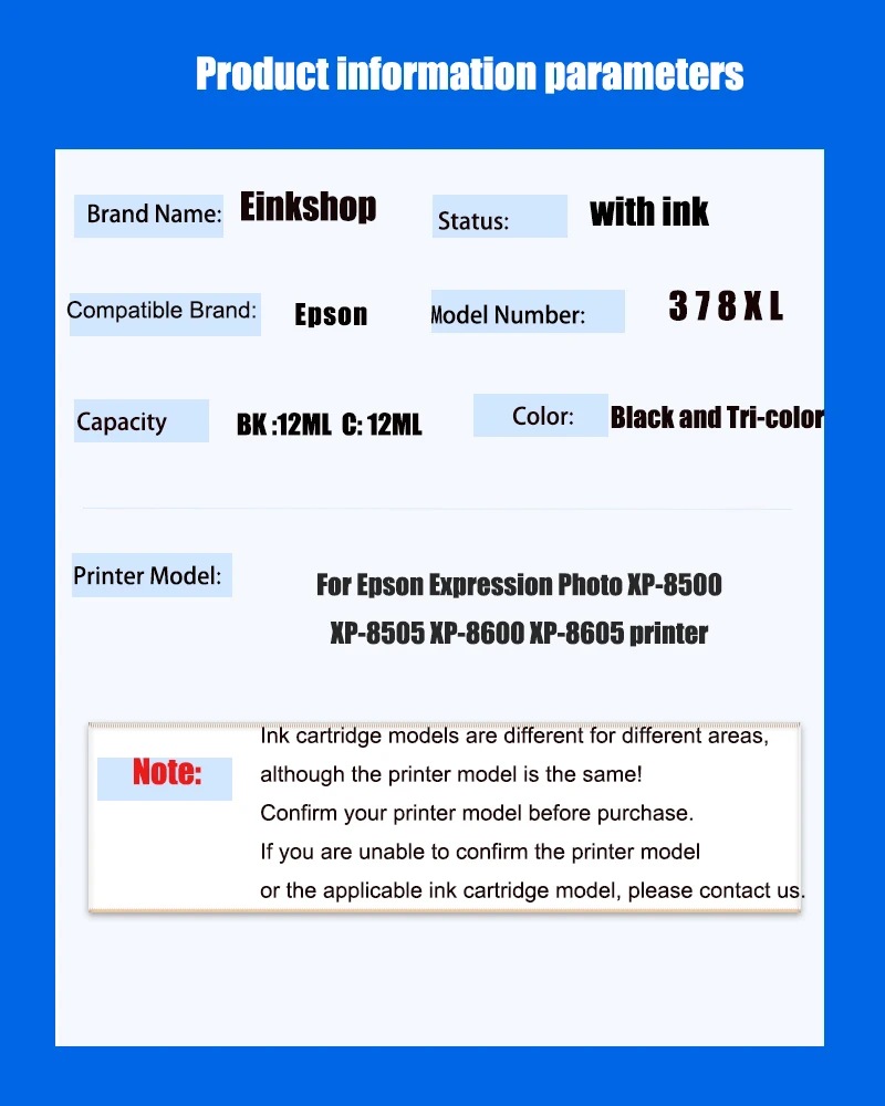 378 XL Ink Cartridges for Epson 378 378XL Ink for Work on Epson Expression Photo XP-8500 XP-8600 XP-8605 XP8500 XP8600 XP8605