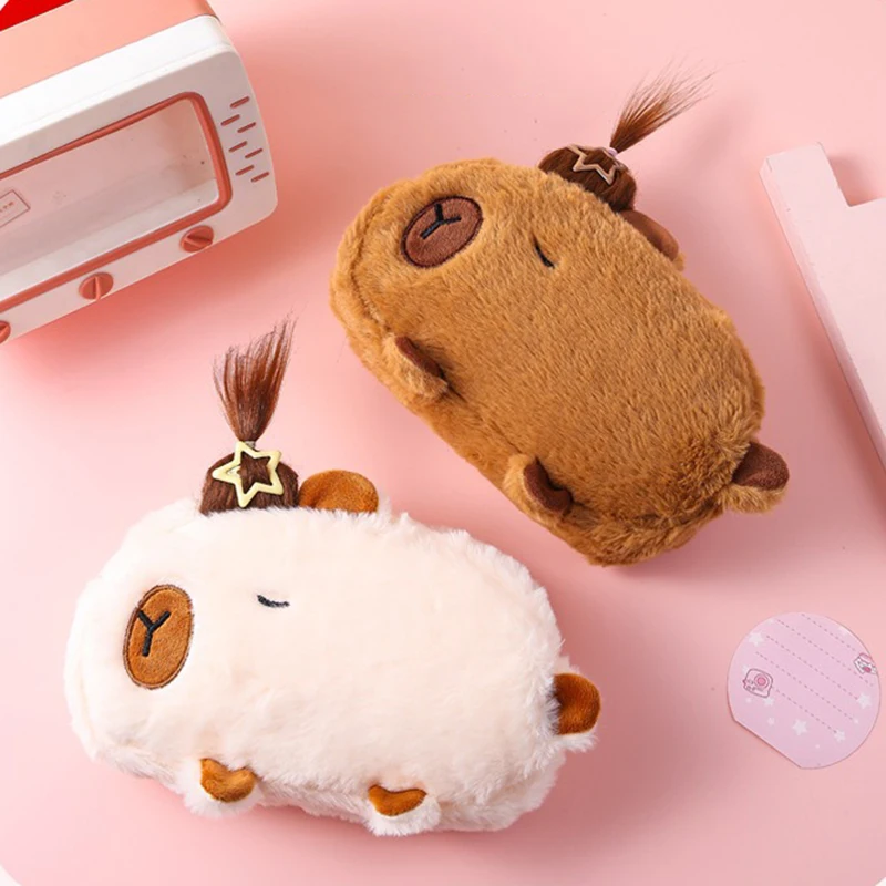 Kawaii Cartoon Creative Pencil Bag Student Capybara Plush Stationery Storage Bag Large Capacity Learning Stationery Supplies