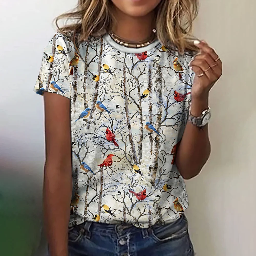 Cartoon Animal Print Women\'s T-Shirts Fashion Top Short Pullover Sleeved O-Neck Tee Shirt Female Harajuk Polyester Clothing 2024