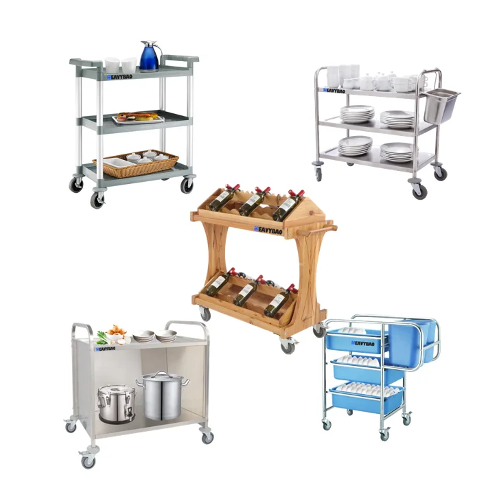 Heavybao 2-Tiers Stainless Steel Serving Trolley Without Handles Kitchen Work Table Cart Hot Food Trolley Food Serving Trolley