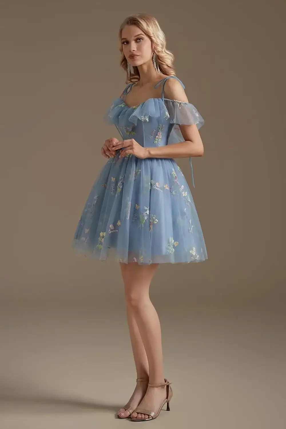 V pescoço formal baile de formatura cocktail vestido 2025 flor bordado tule curto vestidos de baile para adolescentes mini fada