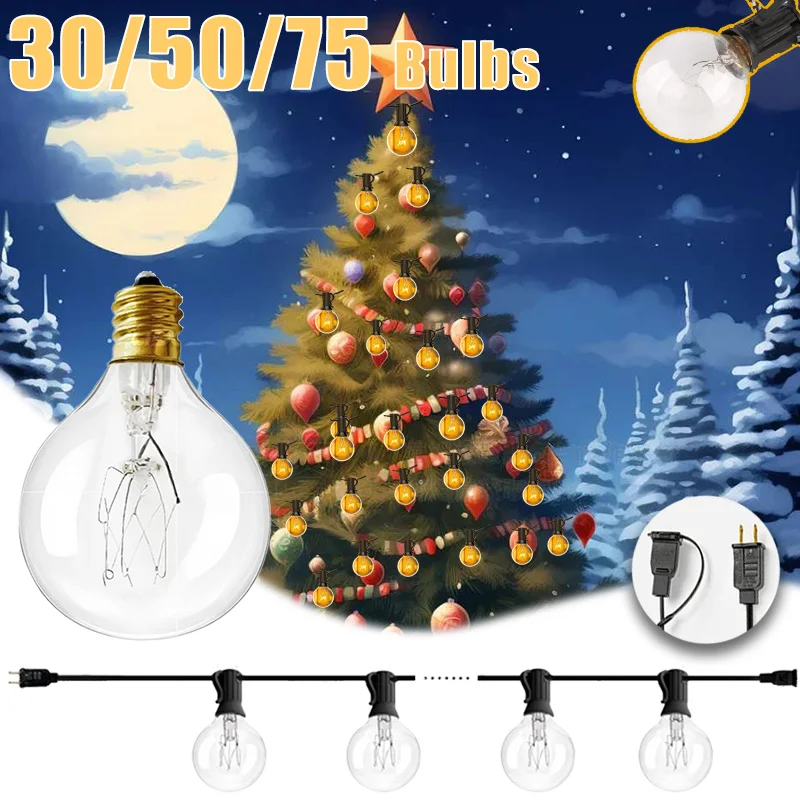 

Christmas Tungsten String Lights G40 US Plug 110V Indoor and Outdoor Festive Atmosphere Decoration Christmas Tree String Lights