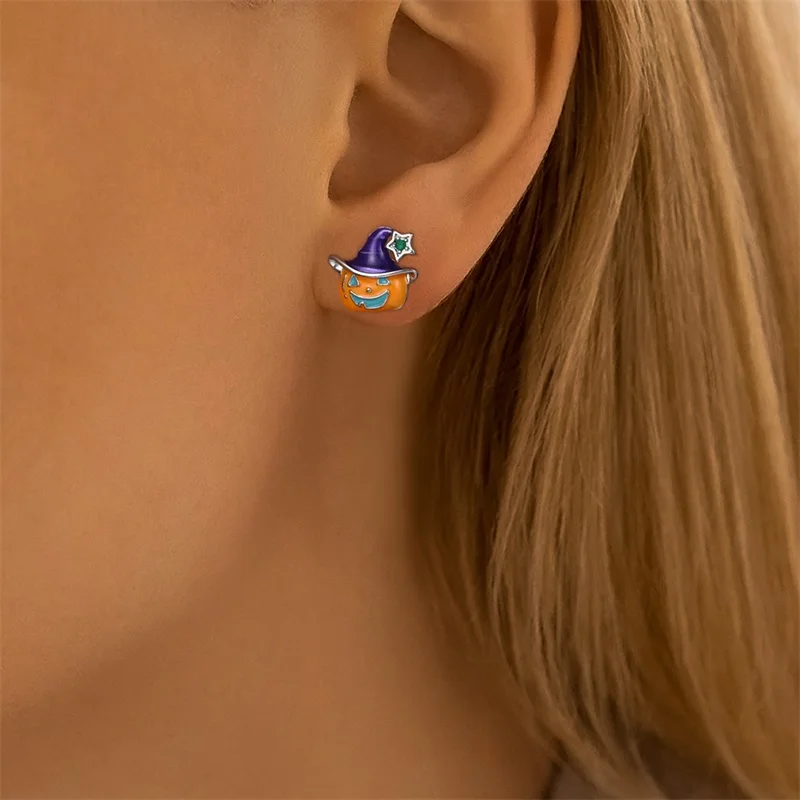 925 Sterling Silver Halloween Pumpkin Ear Studs Earrings For Women Fine Party Jewelry Gifts