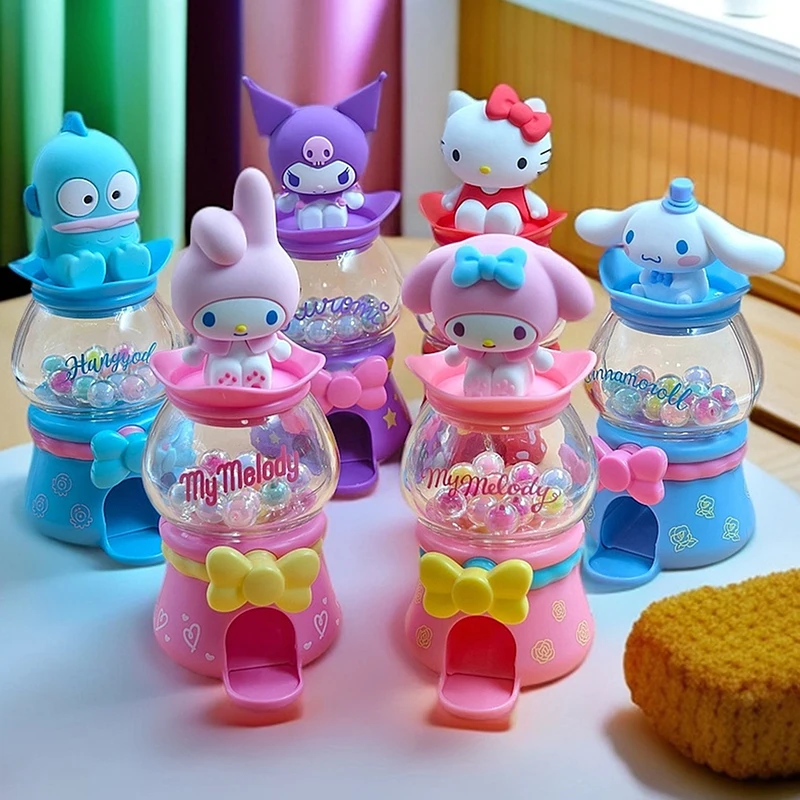Sanrio Anime Figures Hello Kitty Doll Bead Twisting Machine Blind Box Figure Kuromi My Melody Figurines Model Doll Kids Toy