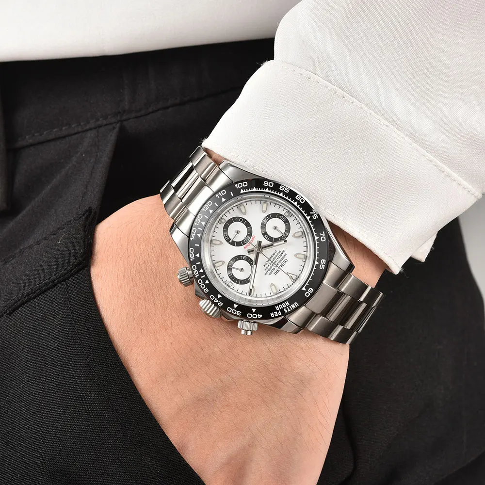 39mm watch with VK63 movement sapphire glass stainless steel strap business men's  watch