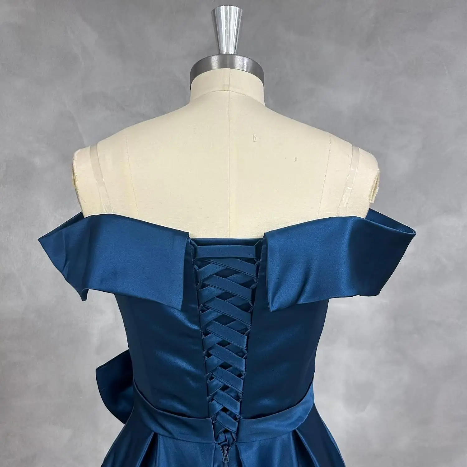 Robes mère de la mariée en satin, épaules dénudées, avec nœud, pour mariage, longueur thé, robe de soirée formelle avec poches