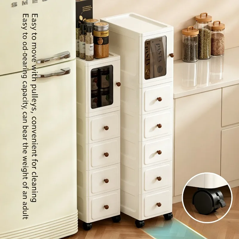 Multi-layer Narrow Storage Cabinet With Door, Compact Drawer Organizer For Bathroom Kitchen Living Room