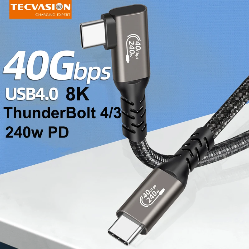 40Gbps USB4 Thunderbolt 3/4 Elbow Cable PD 240W 5A 8K Type C Line Data Transfer Fast Charging For M1 Macbook Pro VR Oculus Quest