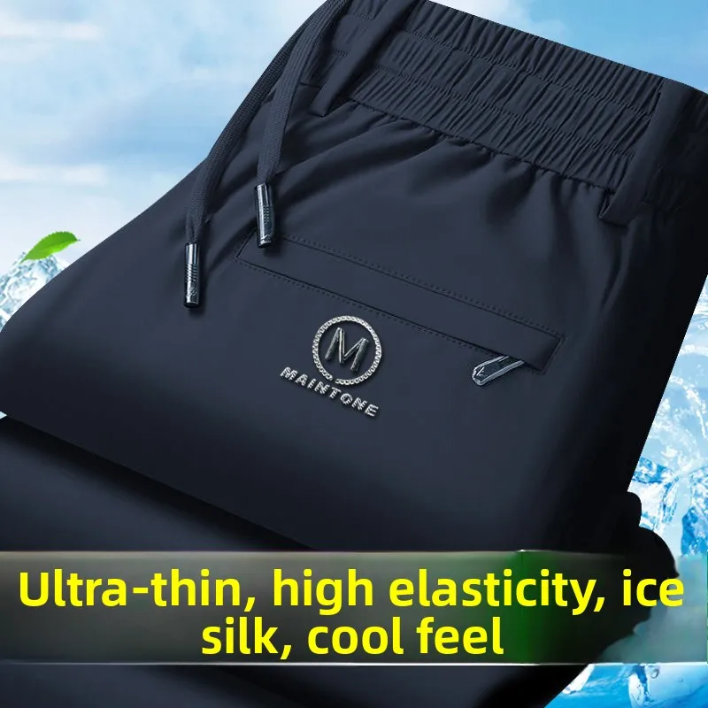 Pantaloni casual in seta di ghiaccio Pantaloni estivi da uomo vestibilità ampia gamba dritta Pantaloni da lavoro sottili Qui Dry Busin Casual in fibra di poliestere