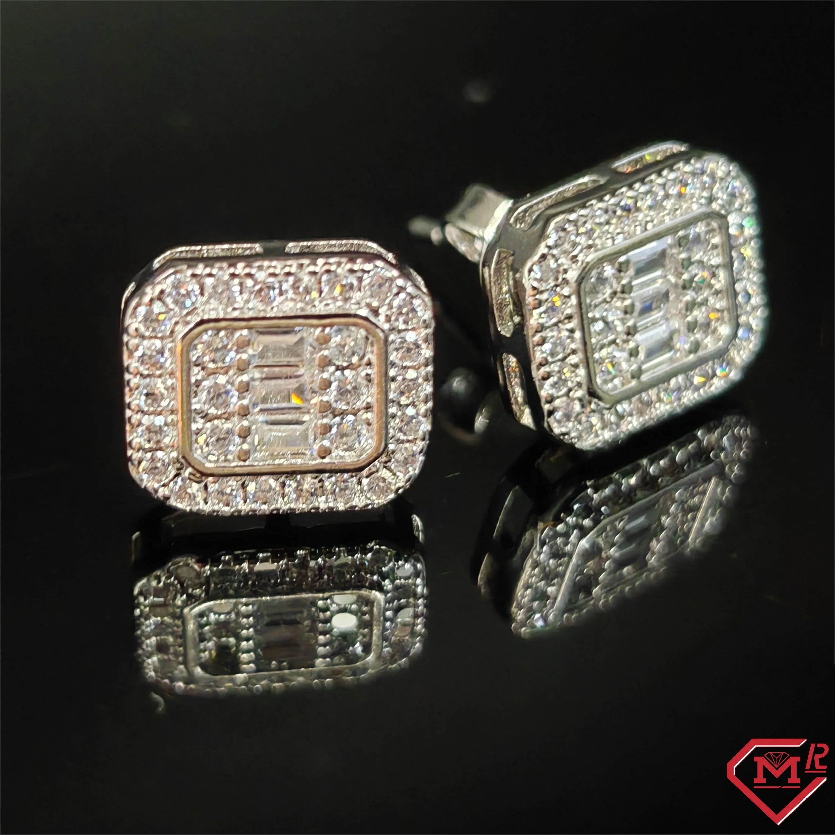 Hip Hop Jewelry Moissanite Earrings 925 Silver Square Cluster Iced Out Men Women Studs Earrings