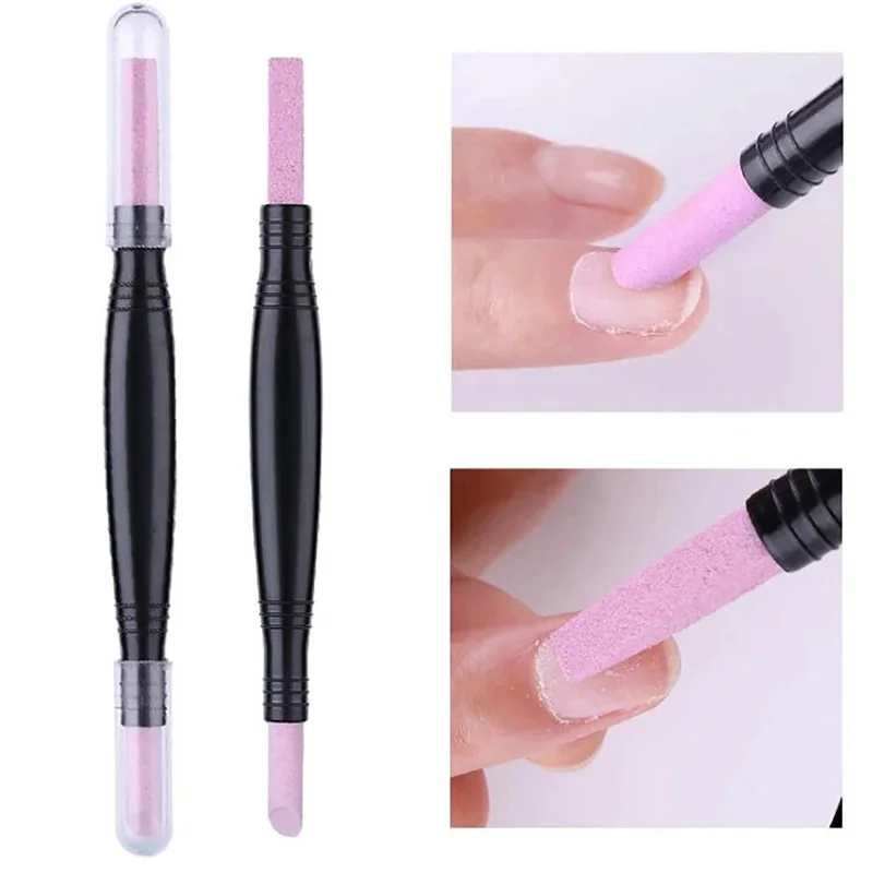 Dubbele Hoofden Steen Schuren Nail File Gereedschap Nail Art Pen Cuticle Remover Trimmer Buffer Pedicure Pen Wasbare Polijsten Stok