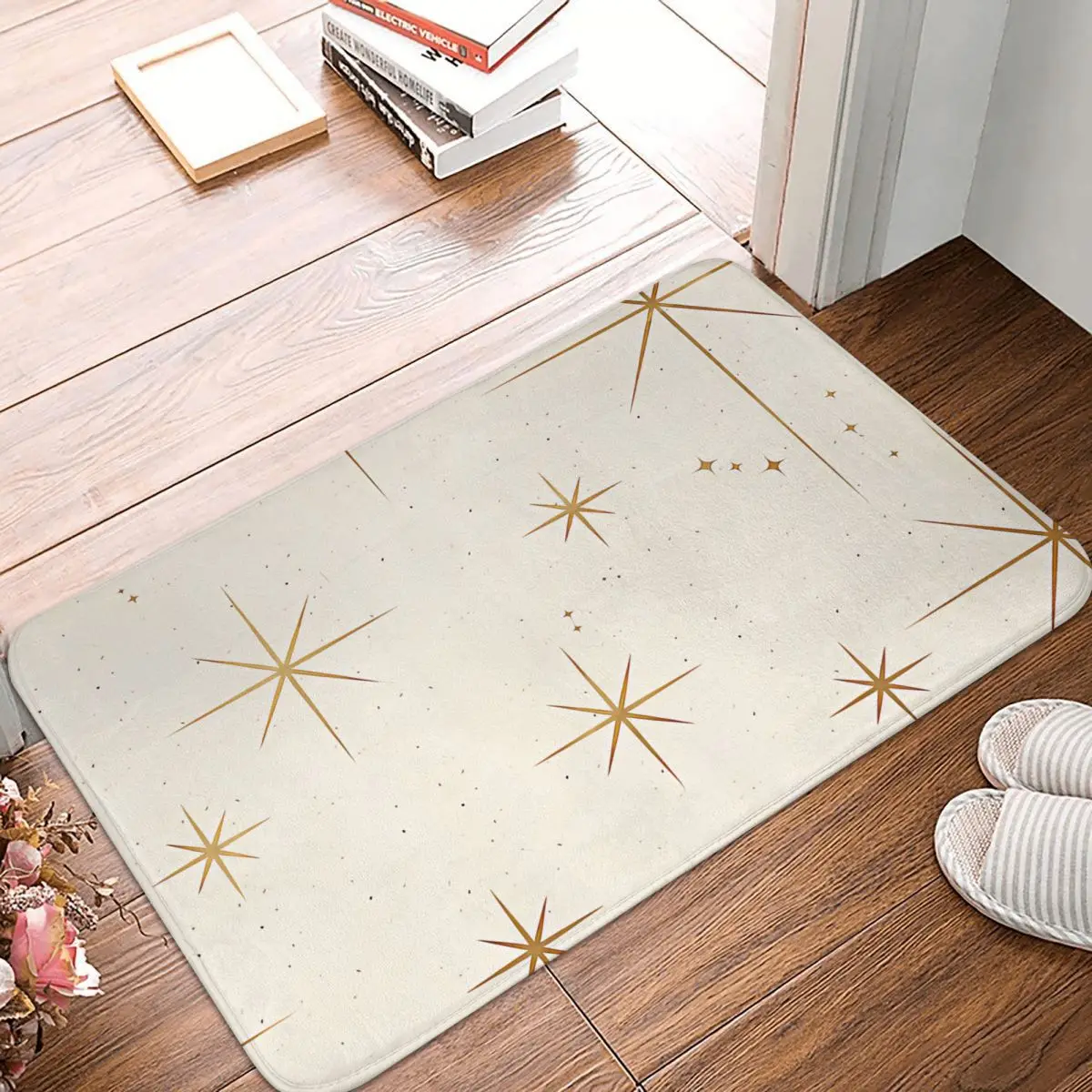 Star Non-slip Doormat Kitchen Mat Gold Art Deco Sparkle Pattern Hallway Carpet Entrance Door Rug Indoor Decor