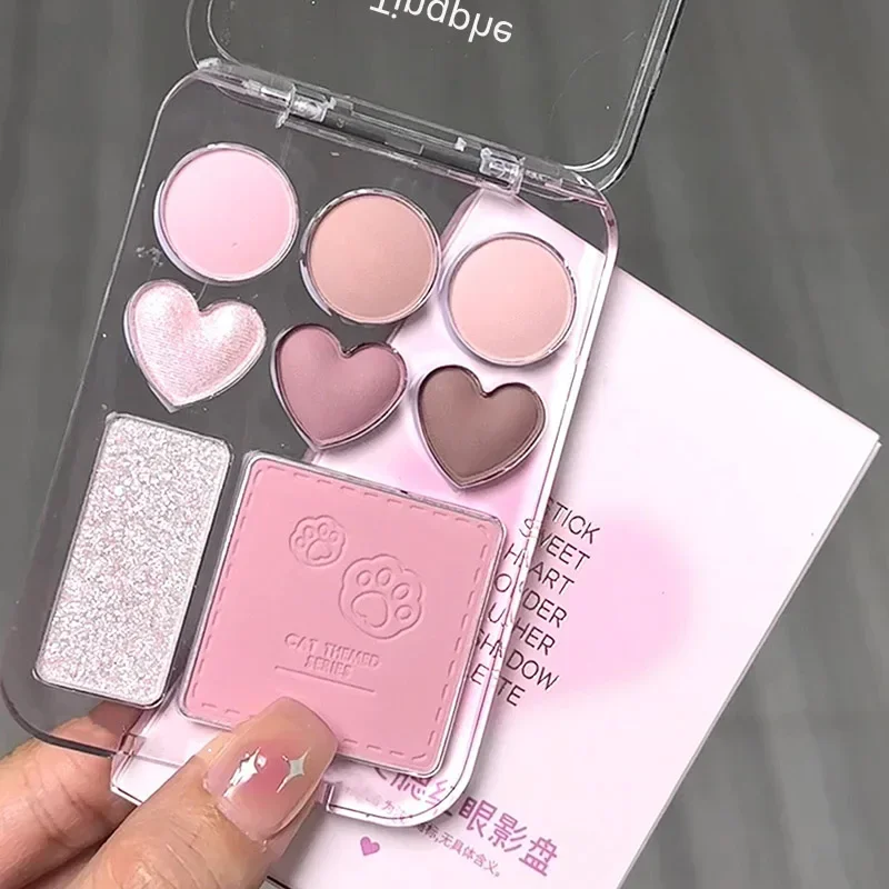 Paleta de sombras com placa de sombra de olho, 8 cores, alta luz integrada, natural e de longa duração, brilho de luz, maquiagem