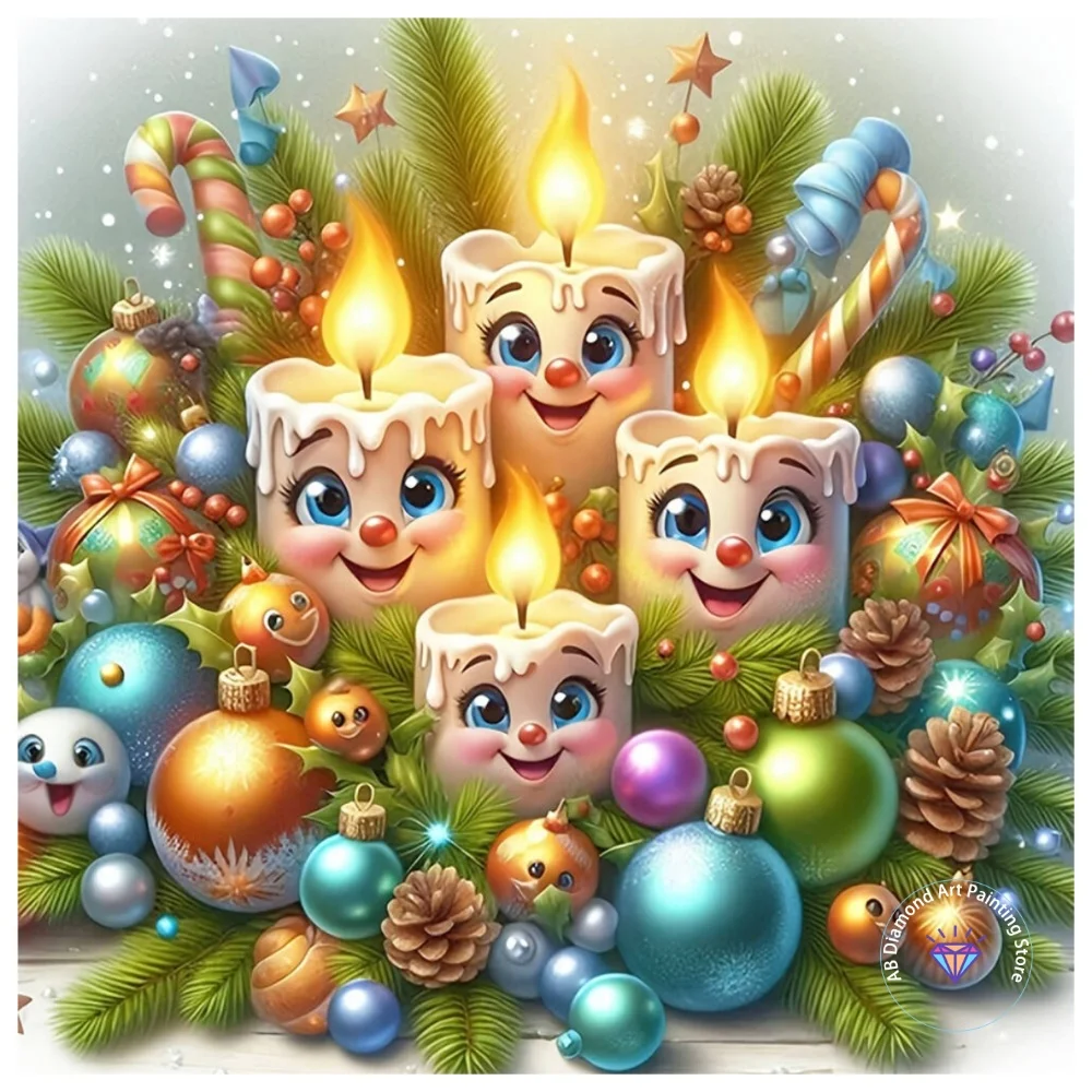 

Candle Christmas Ball AB Diamond Painting Kit Square Round Diamond 5D DIY Mosaic Handmade Art Adult Exquisite Gift Home Decor