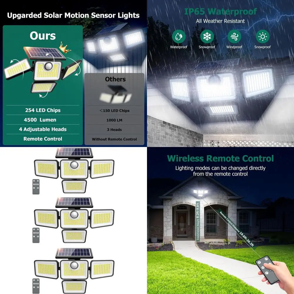 

Уличные светодиодные настенные светильники с датчиком движения, 4500 лм, 3 шт., регулируемые, с пультом ДУ, для сада, двора и наружного освещения