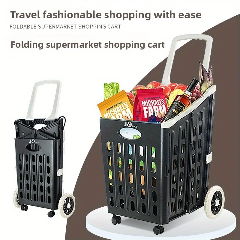 Collapsible Shopping Cart Heavy Duty Foldable Grocery Carrier with Swivel Wheels for Supermarket Home