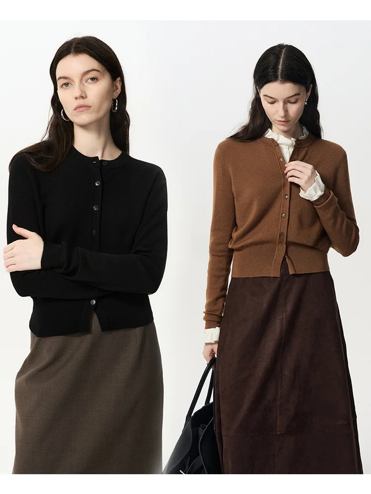 

Новый ультратонкий кардиган из мериносовой шерсти и шелка с круглым вырезом, вязаный, открытый, женский, приталенный, модный, весенний, с длинными рукавами