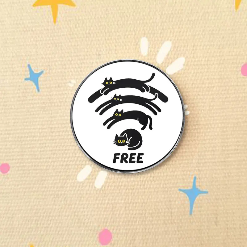 WiFi Internet Meme UV Printing Pin Cute Cartoon Black Cat Brooches Funny Kawaii Lapel Badges Jewelry Gift For Friends