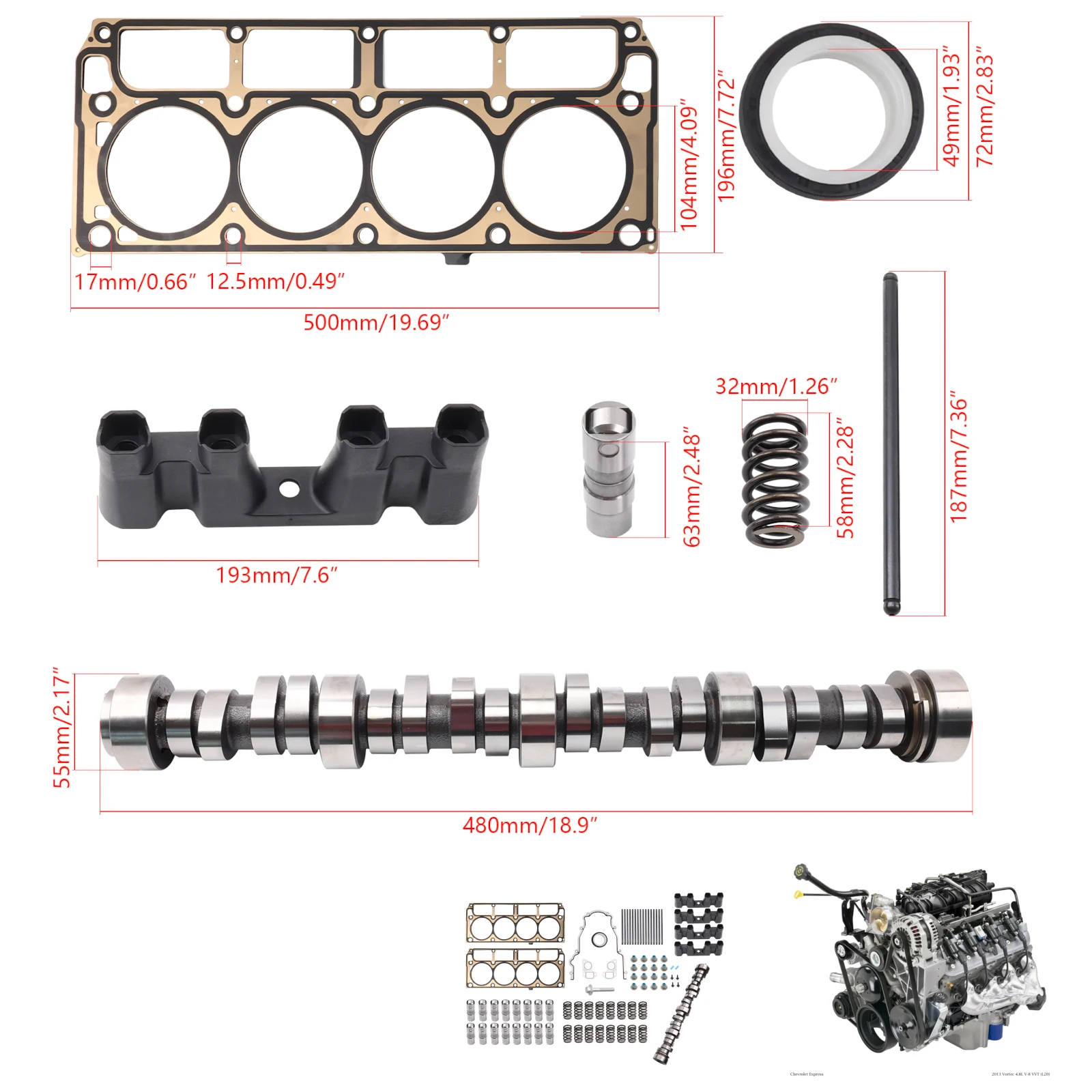 

Комплект кулачков двигателей на базе LS для Chevy 4.8L 5.3L 5.7L LS1 LS6 LM7 L59 LY5 LMG LMF LH6 LC9 LR4 LY2 L20 L33 LH9 LM4 Engine