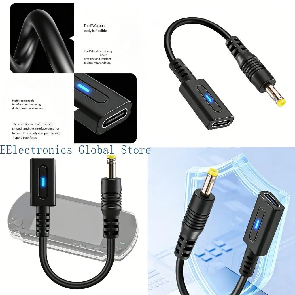 462B Short 10cm Type C To PSP1000 2000 Power Cable Ideal For Gamers With Blue Charging Indicator
