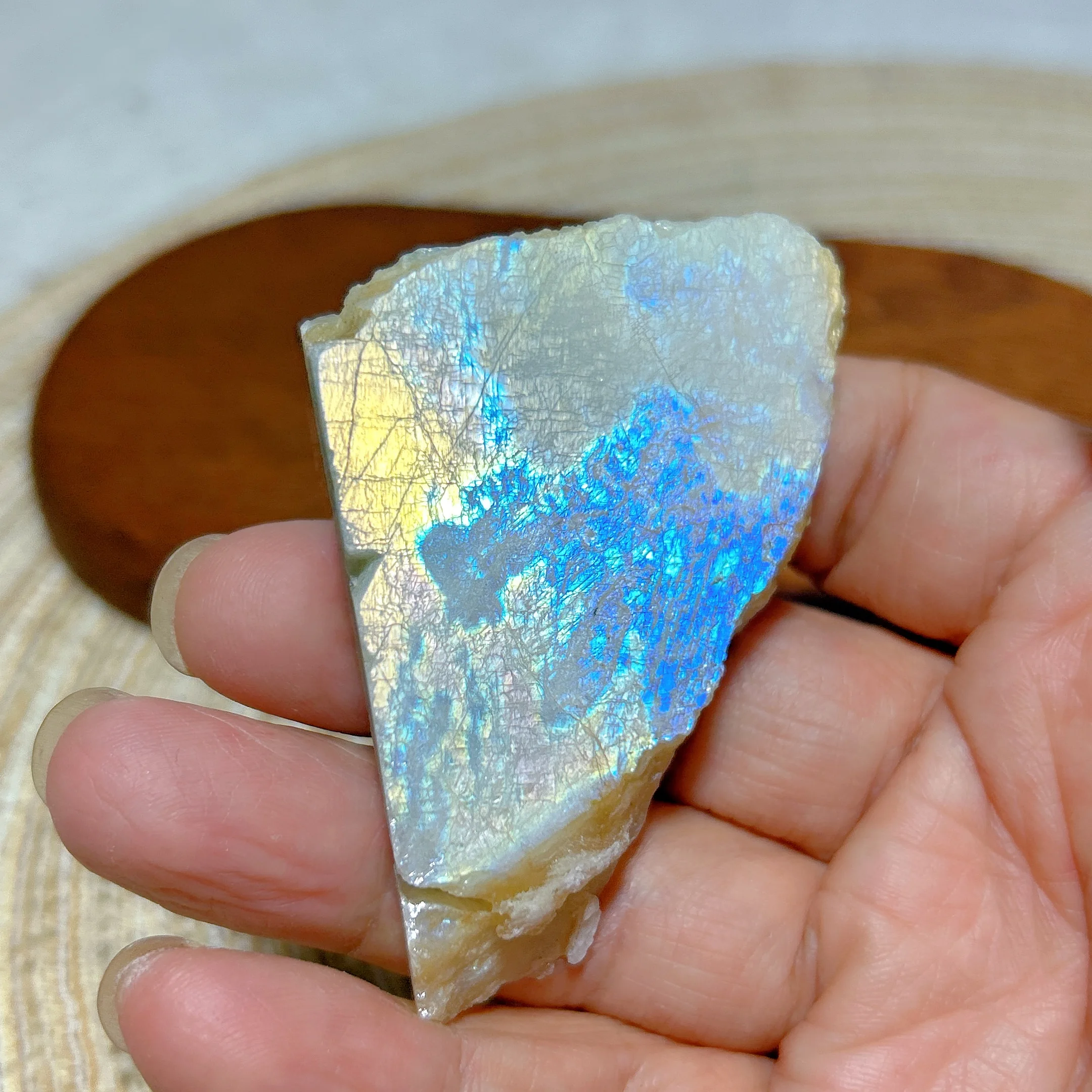 

Healing Natural Crystal Blue Flashy Moonstone Slab Slice Raw Stone Reiki Home Decorations High Quality Mineral Energy Gift