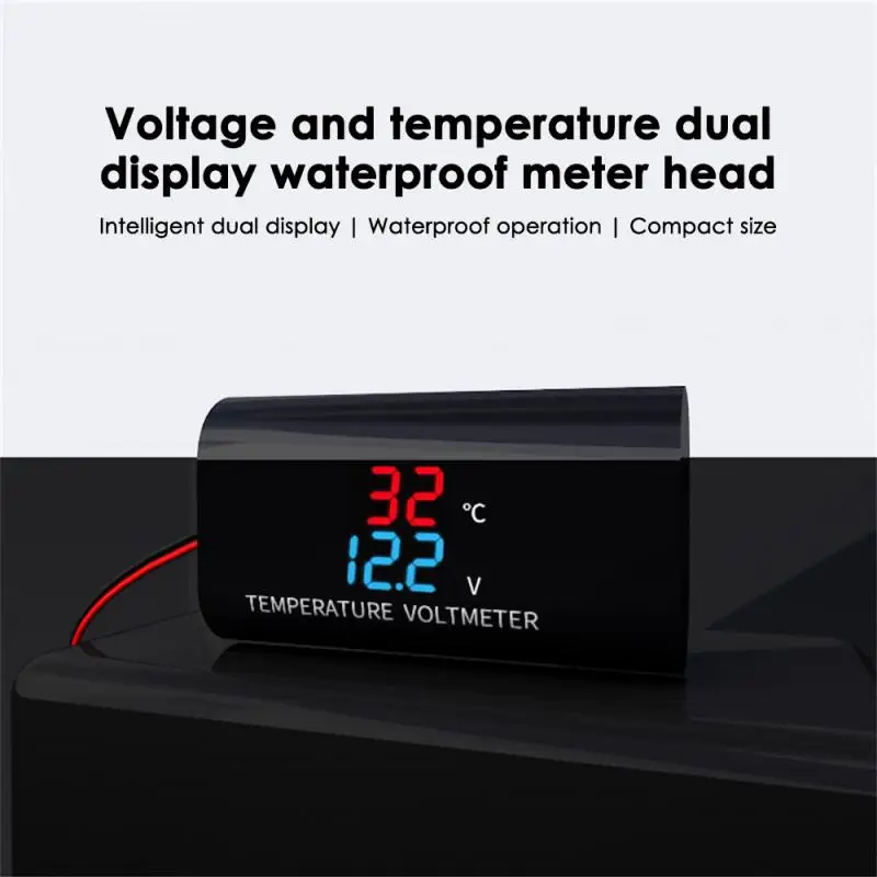 8-18V Car Temperature Voltmeter Auto Voltage Meter Display Digital Measurement for Car Motorcycle Boat Thermometer