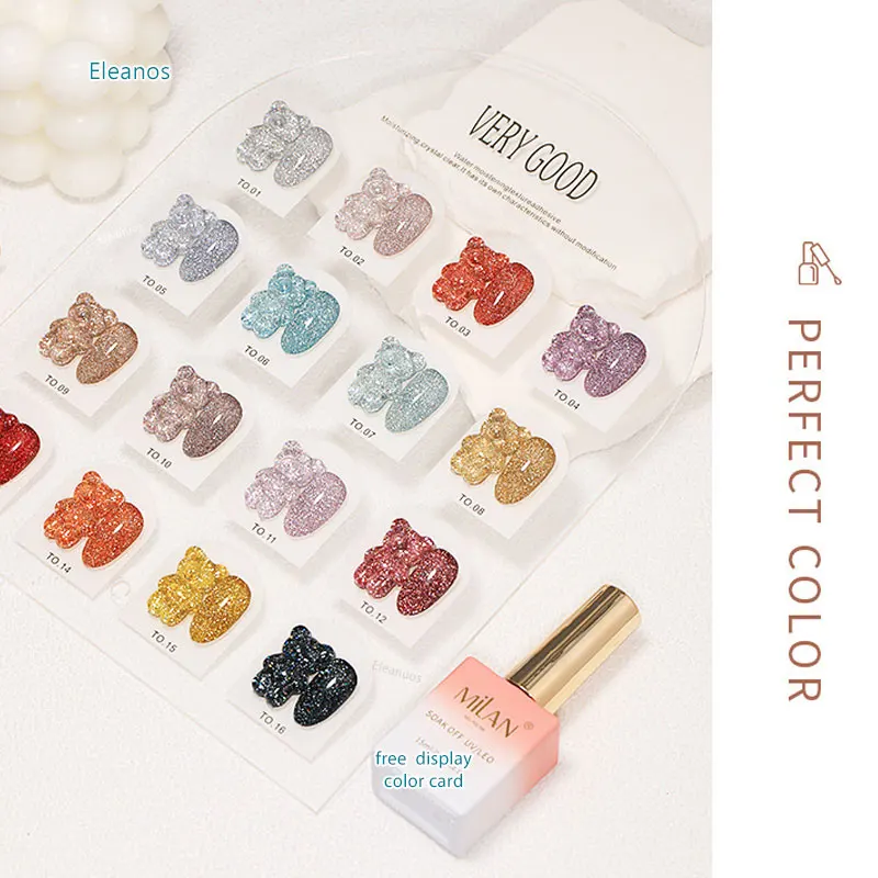 Eleanos 15ml reflektieren der Glitzer-Gel-Nagellack mit Farbkarten-Glasflasche funkelnde Pailletten UV-Gel-Kit für die Maniküre einweichen