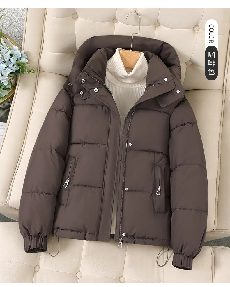 Hooded Thick Coat Short Length Urban Style with Loose Fit Long Sleeve Regular Sleeve Commuter Chic Zipper Closure Women Coats