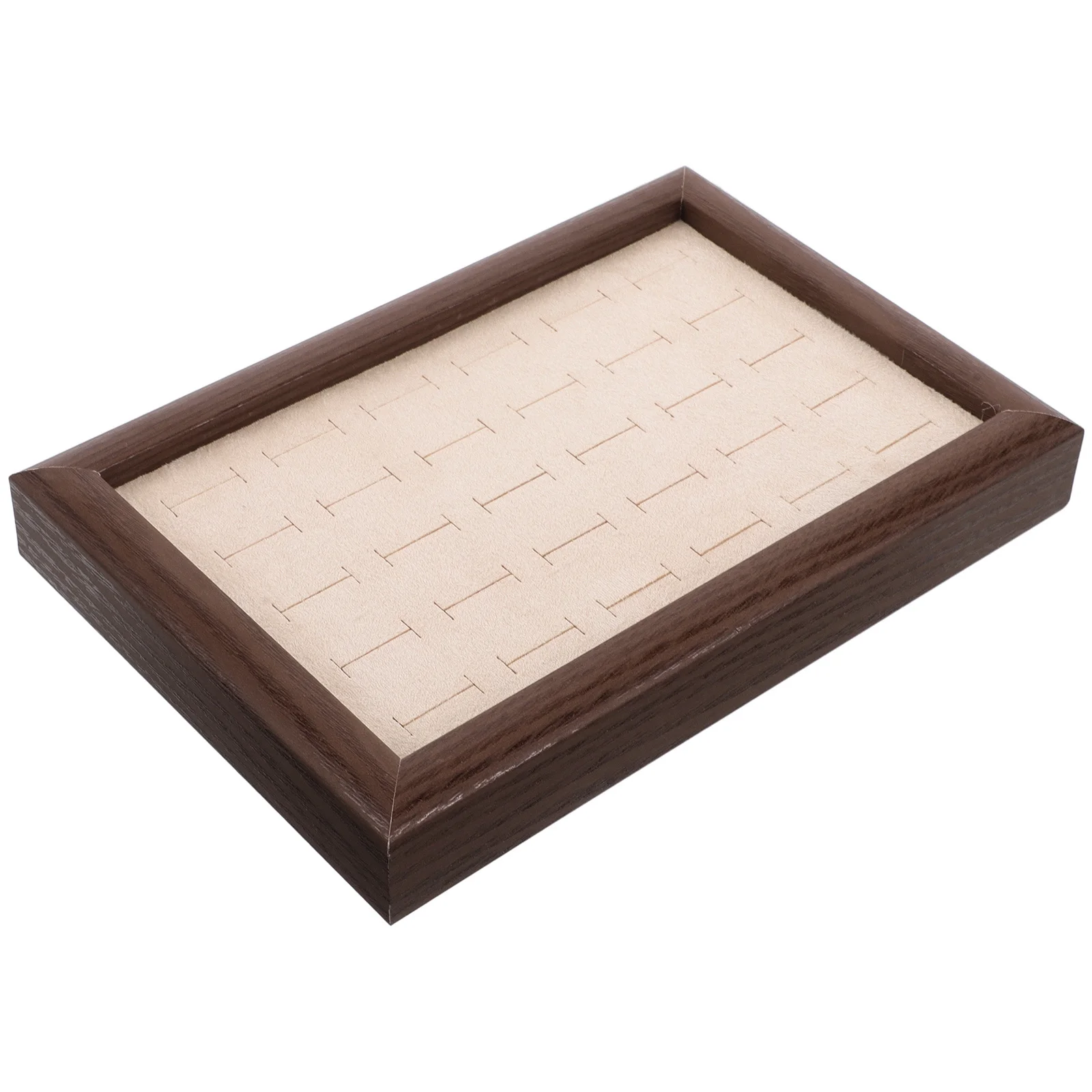 Wooden Rings Organizer Jewelry Tray 30 Slots Walnut Finish Jewelry Display Plate Necklace Ring Earring Storage Tray for Home