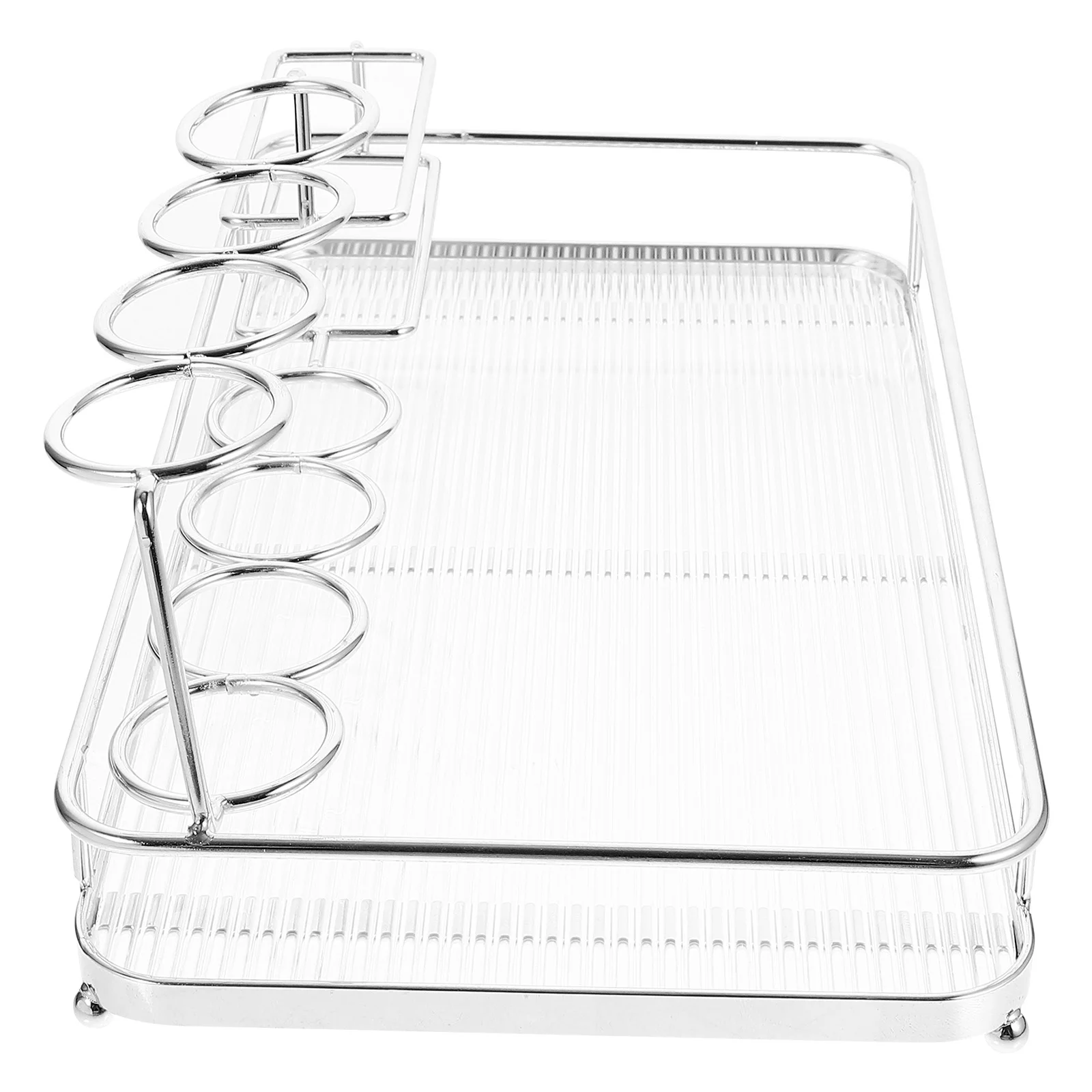 

Toothbrush Holder Bathroom Countertop ganizer Silver Transparent Stripe Large Capacity Vanity Tray Desk Toiletry Storage Shelf