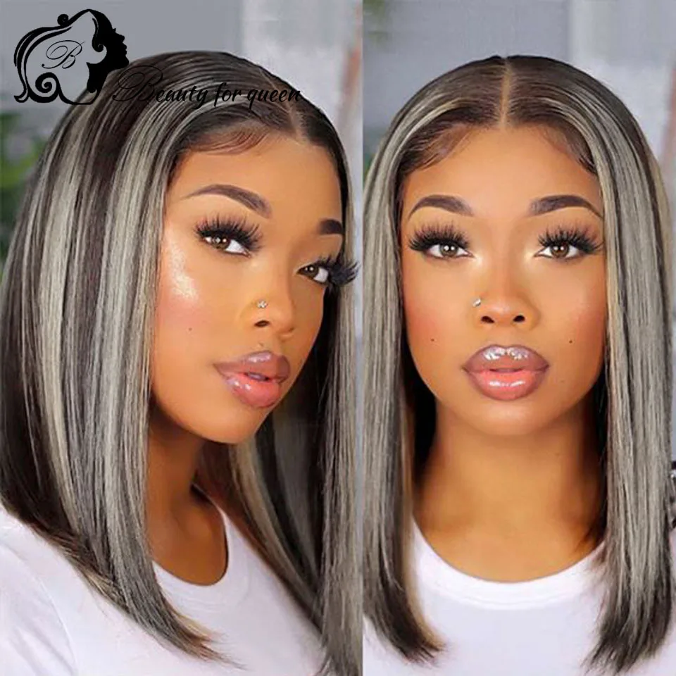 Dark Black And White Short Straight Hair Ready To Wear 180% Density Glueless Human Hair Wig  Women Beauty High Quality Top Sale view 4