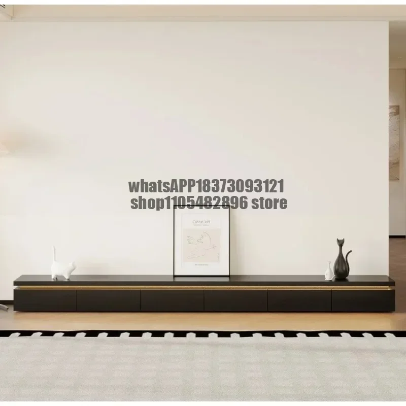 Floor-to-ceiling TV cabinet, living room, home French medieval style, advanced sense, American black custom floor cabinet
