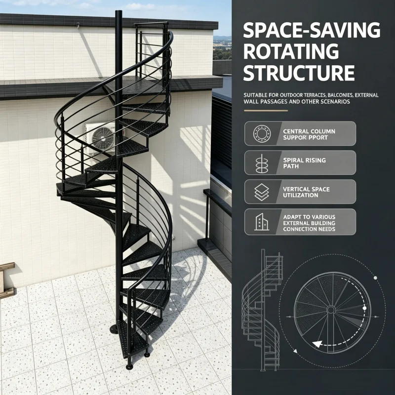 custom.2026 New Product: Indoor and Outdoor Rotating Stairs, Metal Stairs, Customizable Design