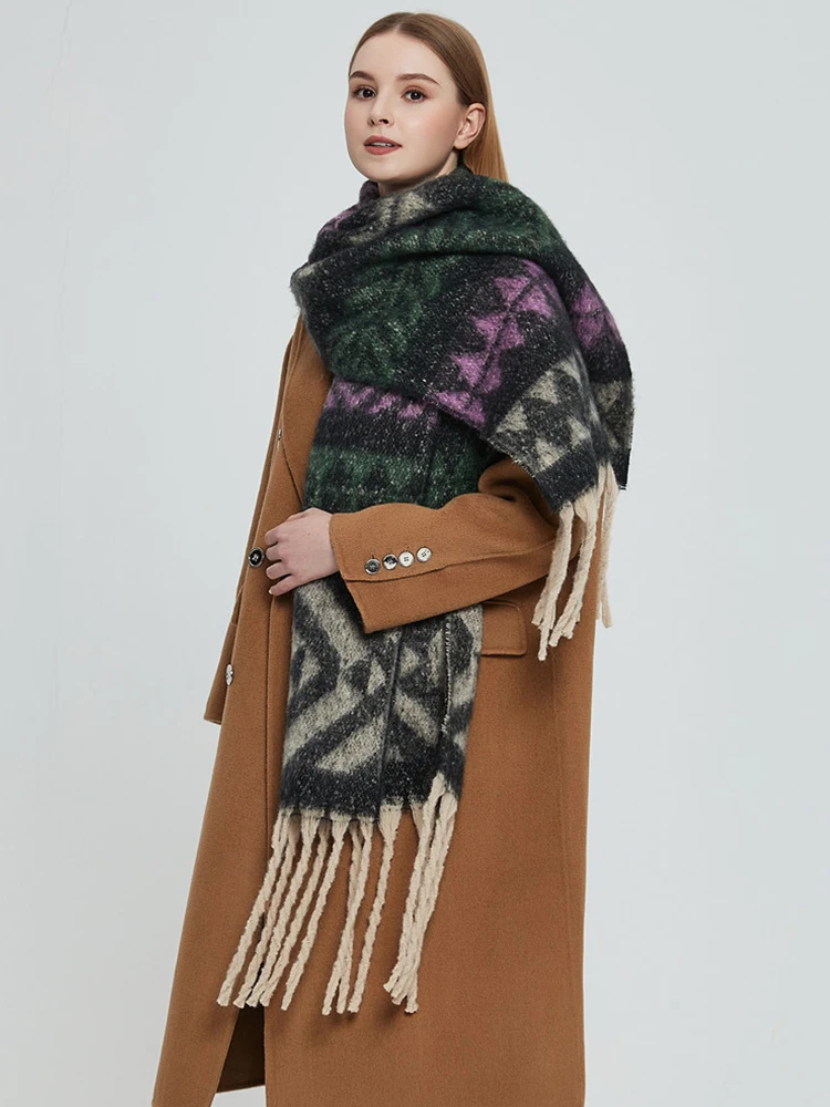 2023ผู้หญิงใหม่ผ้าพันคอHeadscarfฤดูหนาวLady Retroหนาพู่ผ้าพันคอPashmina Mujerยาวผ้าคลุมไหล่Foulard Bufanda Boho