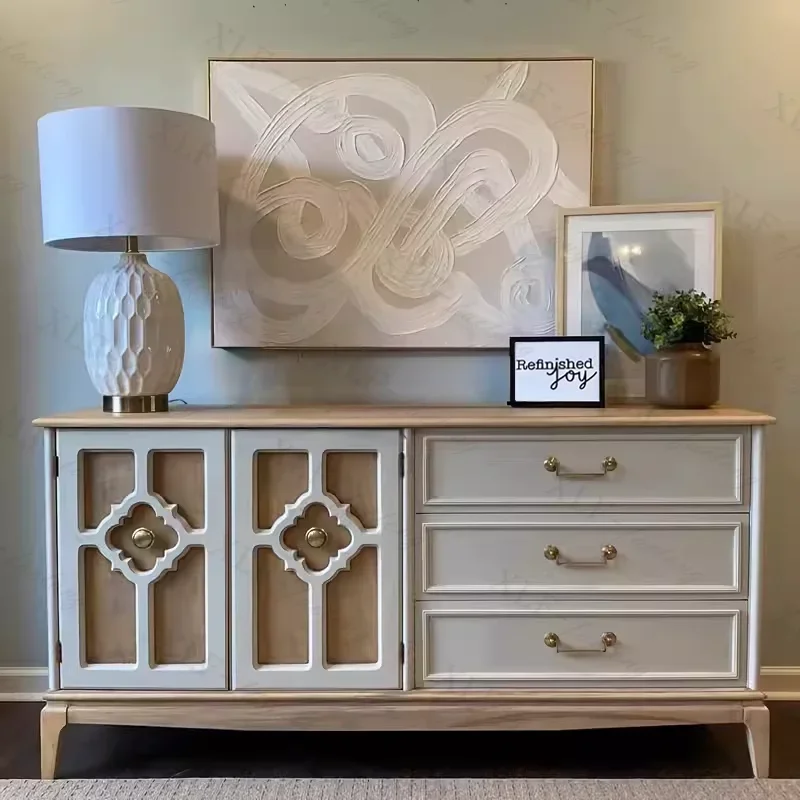 

ls 42French solid wood locker old retro carving modern simple cream style antique TV cabinet