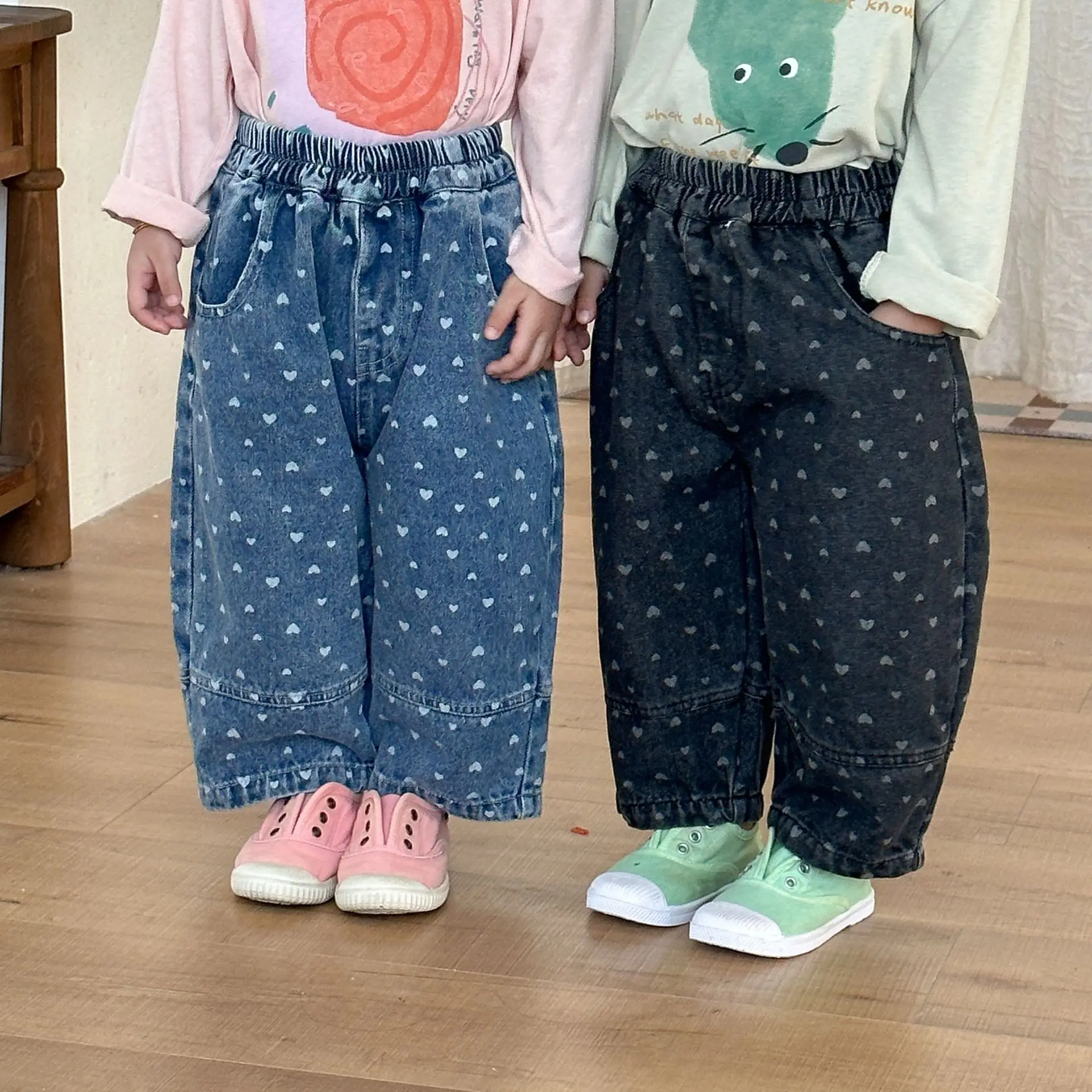 

Children Boys Jeans 2026 Spring Love Jacquard Toddler Boys Demin Pant Elastic Waist Newborn Boys Trouser Little Boys Harem Pant